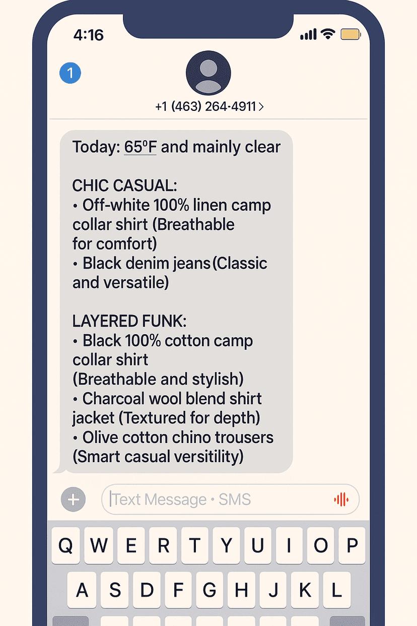SMS morning outfit recommendation